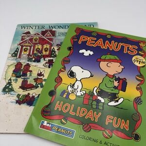 Vtg Chrisrmas Coloring Book Lot 2 Peanuts Holiday Fun 2003 Landoll '91 Winter
